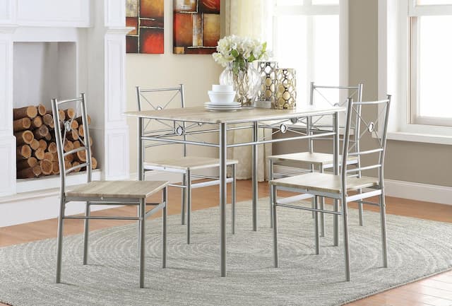 Anna 5-piece Rectangular Dining Table Set Silver