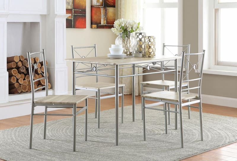 Anna 5-piece Rectangular Dining Table Set Silver