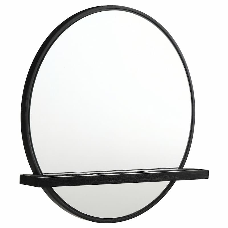 Arini Round Vanity Wall Mirror with Shelf Black