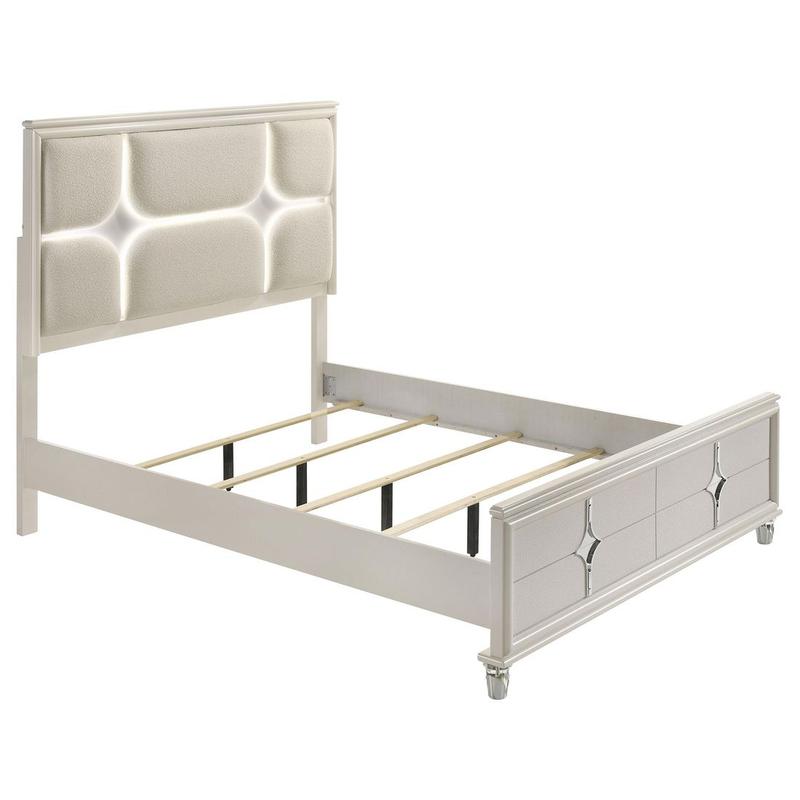 Olivia Queen Panel Bed LED Headboard Pearl White