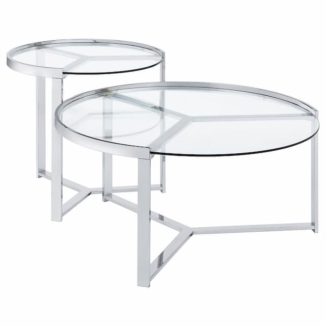 Delia 2-Piece Round Glass Top Nesting Coffee Table Chrome