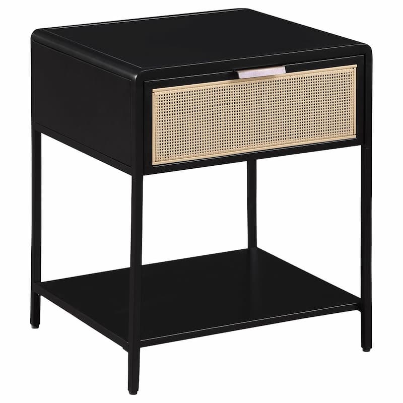 Lanewood 1-drawer Radio Weave Cane Metal Bedside Table Black