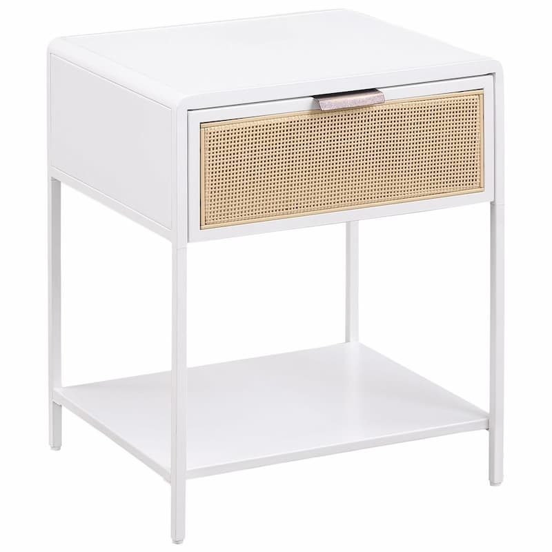 Lanewood 1-drawer Radio Weave Cane Metal Bedside Table White
