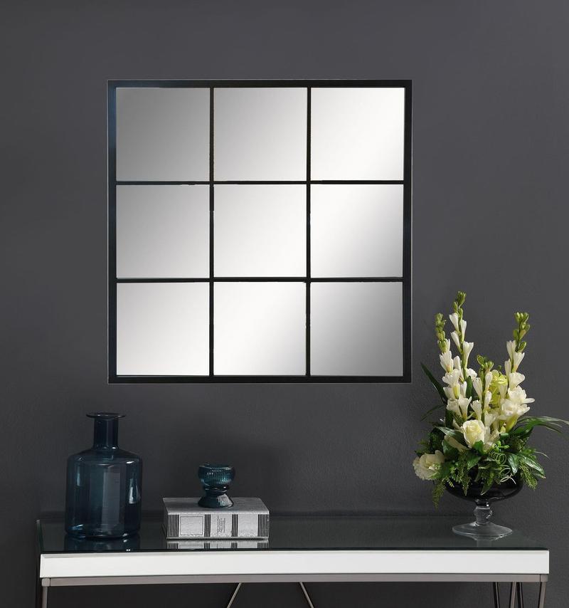 Quetzal 35 x 35 Inch Square Window Pane Wall Mirror Black