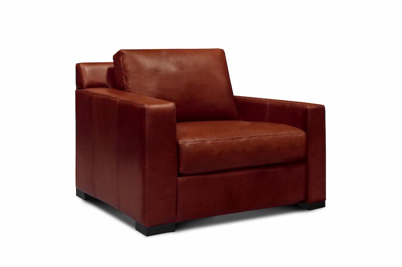 Santiago 100% Top Grain Leather Mid-century Armchair, Russet Brown