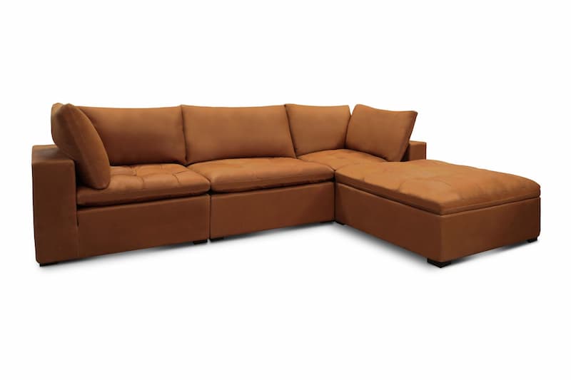 Nirvana 100% Top Grain Leather Modular Sectional, 4 Piece, Napa Maple