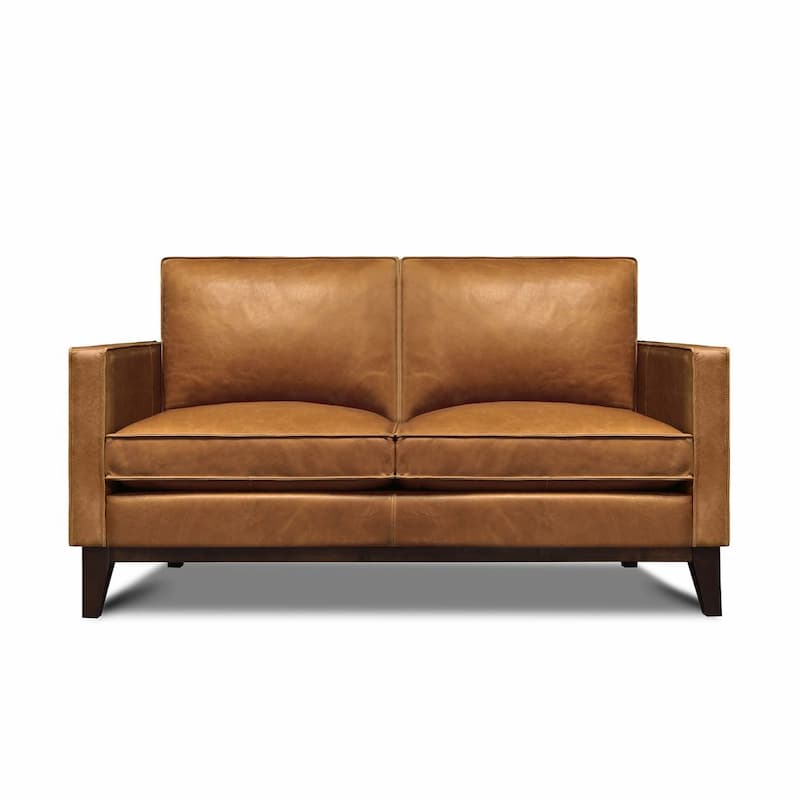Metropole 100% Top Grain Pull Up Leather Mid-century Loveseat