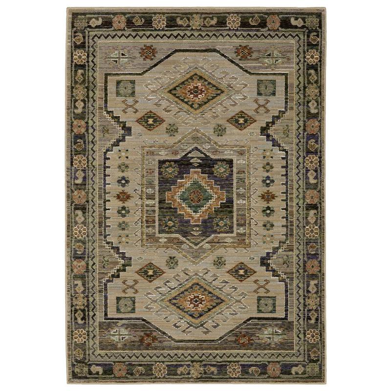Andorra 2442D Grey/ Green Indoor Area Rug - 7'10" x 10'10"