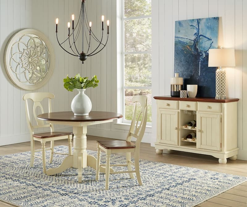 British Isles 26" - 42" Round Double Drop-Leaf Dining Table, Merlot-Buttermilk Finish