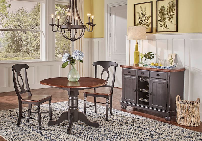 British Isles 26" - 42" Round Double Drop-Leaf Dining Table, Oak-Black Finish