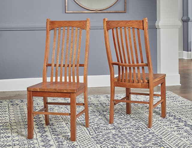 Laurelhurst Slatback Side Chair, Contoured Solid Wood Seat, Mission Oak Finish