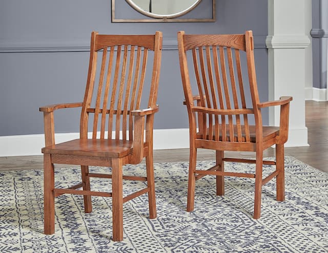 Laurelhurst Slatback Arm Chair, Contoured Solid Wood Seat, Mission Oak Finish