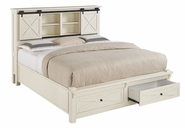 Sun Valley Queen Storage Bed with Integrated Bench, White Finish