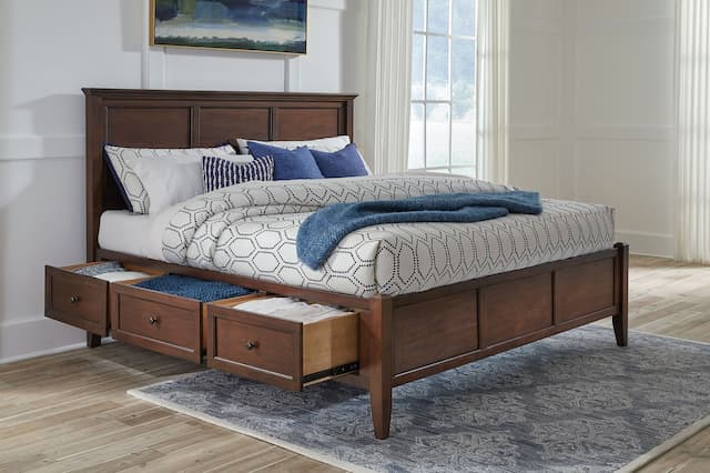 Westlake King Storage Bed, Cherry Brown Finish