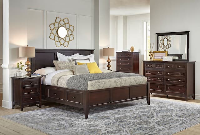 Westlake King Storage Bed, Dark Mahogany Finish