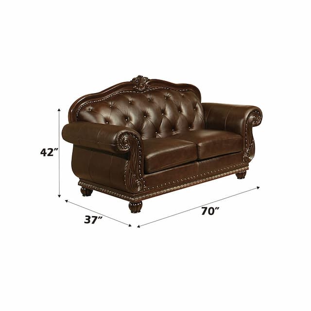 Anondale Espresso Top Grain Leather Match & Cherry Loveseat