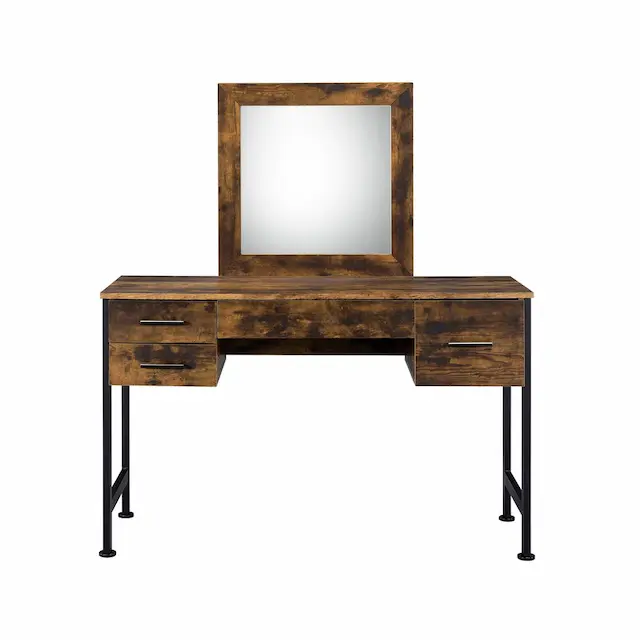Juvanth Rustic Oak & Black Finish Vanity Desk & Mirror