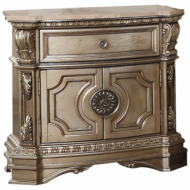 Northville Antique Silver Nightstand W/Marble Top