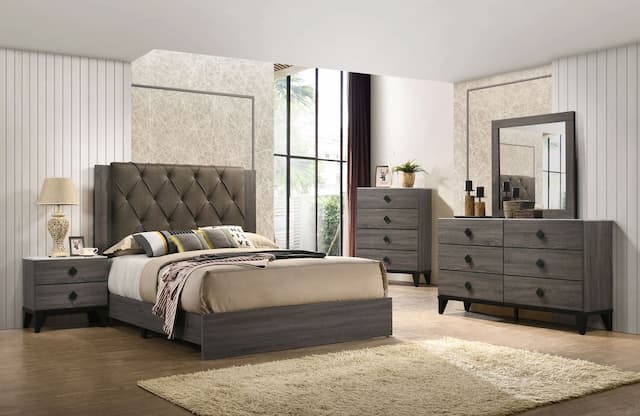 Avantika Fabric & Rustic Gray Oak Ek Bed