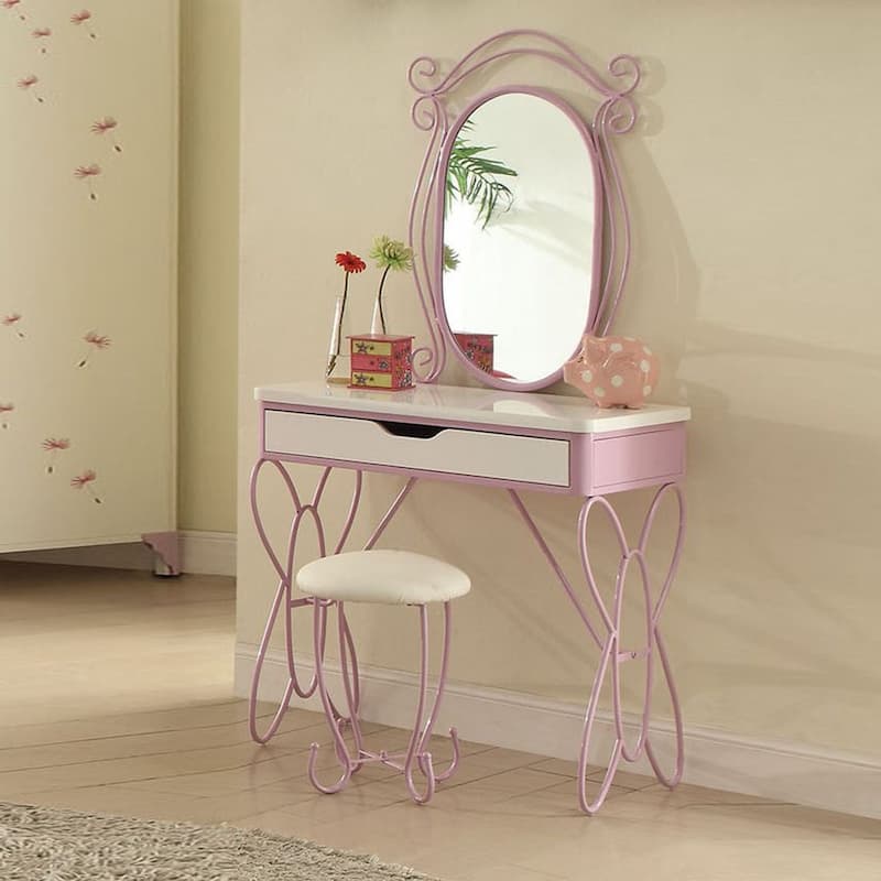 Priya II White & Light Synthetic Leatherrple Vanity Set