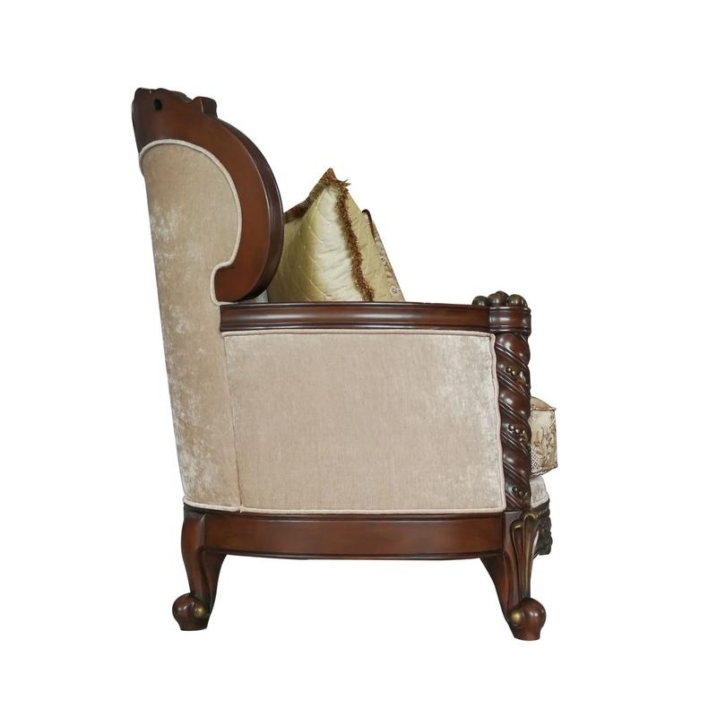 Devayne Fabric & Dark Walnut Sofa W/6 Pillows(Same Lv01582)
