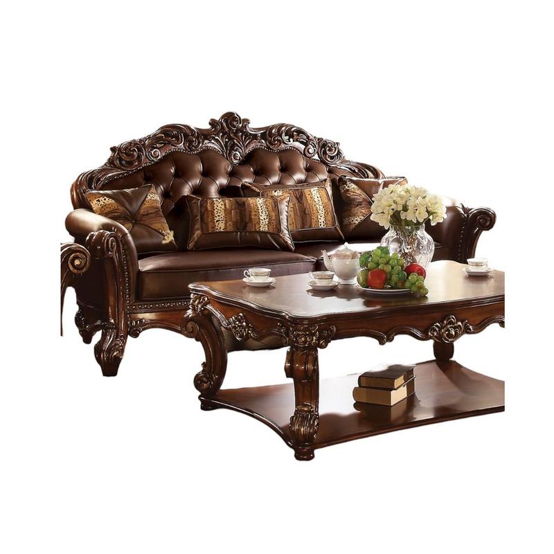 Vendome Cherry Synthetic Leather & Cherry Sofa W/4 Pillows