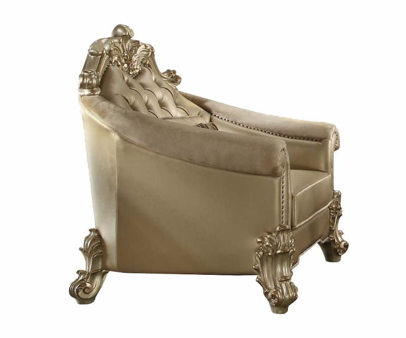 Vendome II Bone Synthetic Leather & Gold Patina Chair W/Pillow