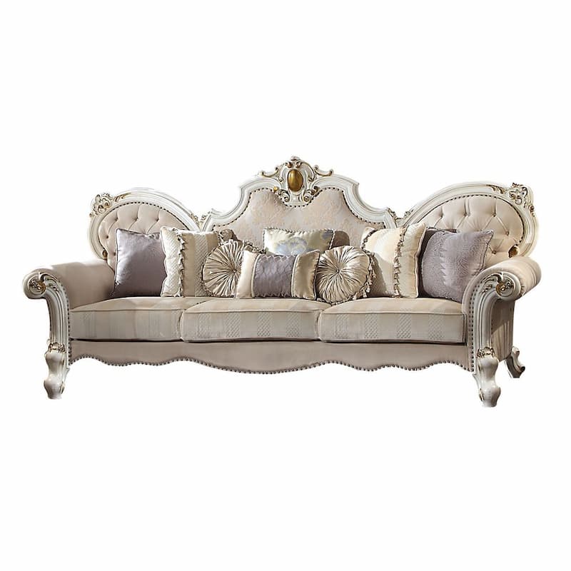 Picardy Fabric & Antique Pearl Oversized Sofa W/8 Pillows