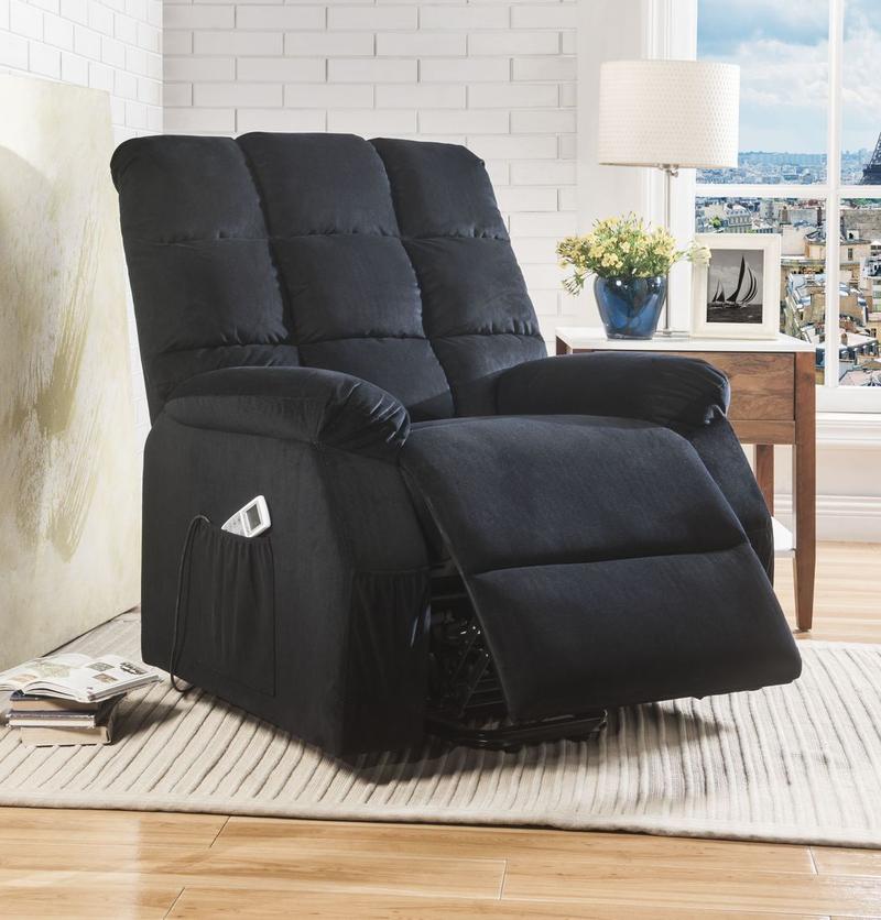 Ipompea Black Velvet Recliner W/Power Lift & Massage