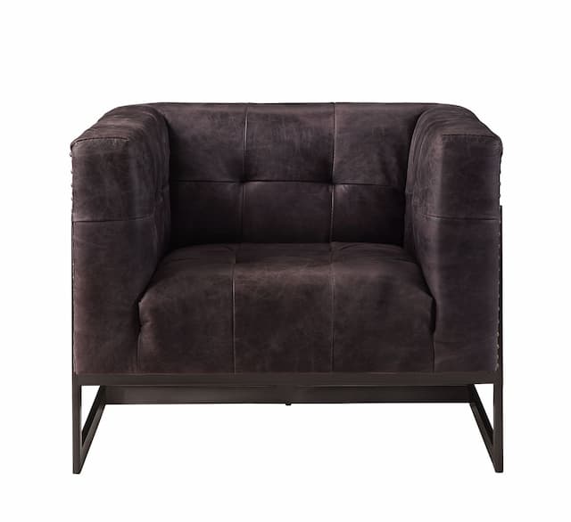 Sagat Antique Ebony Top Grain Leather & Rustic Oak Accent Chair