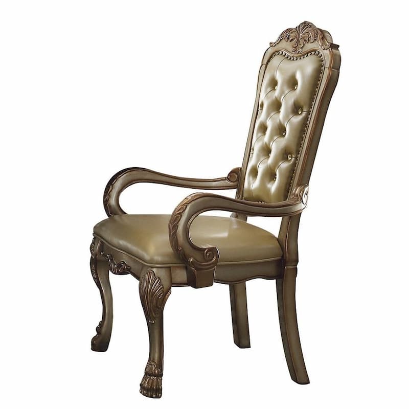 Dresden Bone Synthetic Leather & Gold Patina Arm Chair (Set-2)