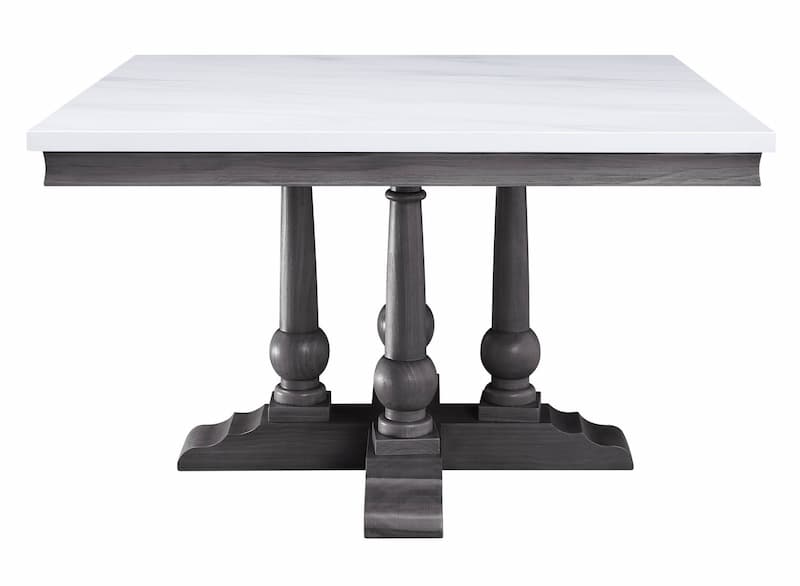 Yabeina Nature Marble Top Top & Gray Oak Finish Square Dining Table