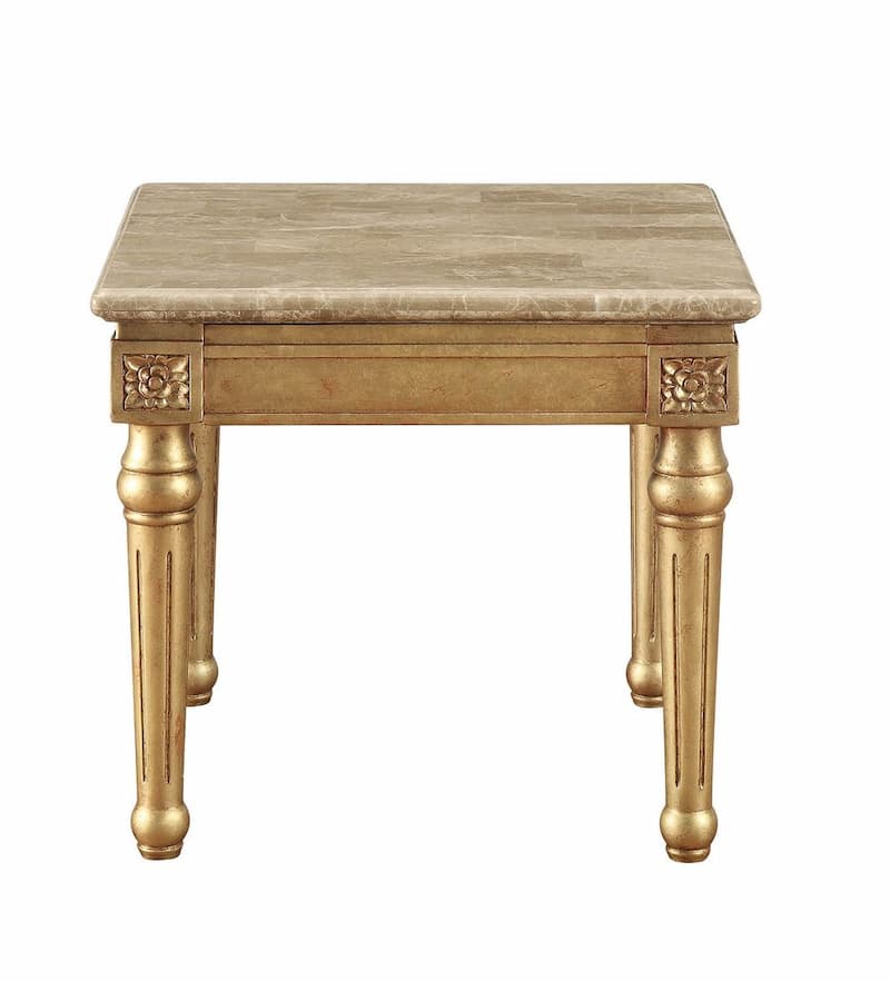Daesha Natural Marble Top & Antique Gold End Table