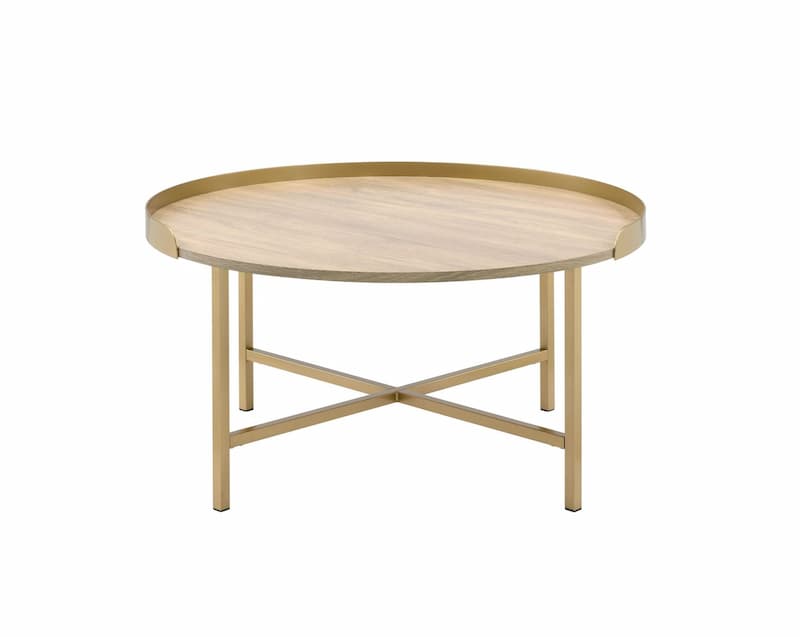 Mithea Oak Table Top & Gold Finish Coffee Table