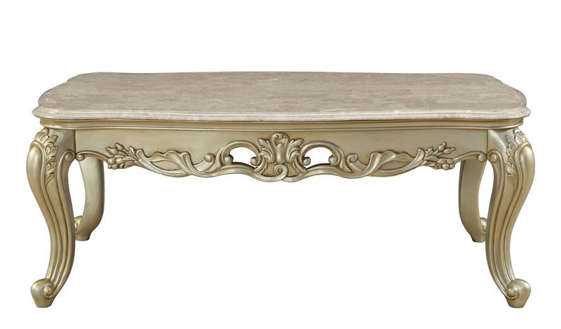Gorsedd Natural Marble Top & Golden Ivory Finish Coffee Table W/Marble Top