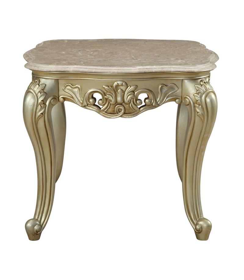 Gorsedd Natural Marble Top & Golden Ivory Finish End Table W/Marble Top