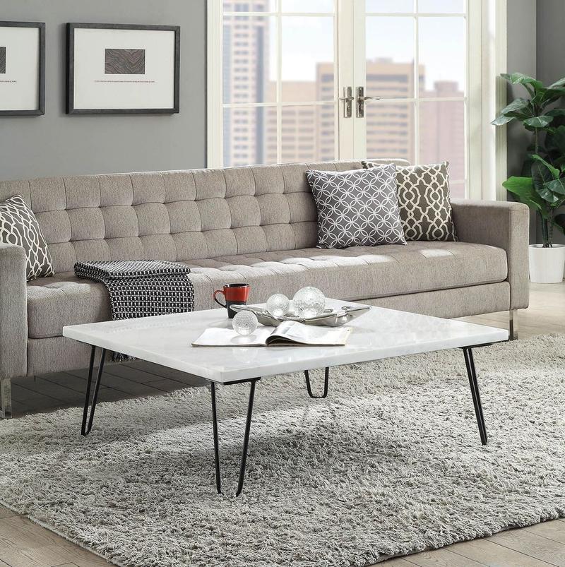 Telestis White Nature Marble Top & Black Coffee Table