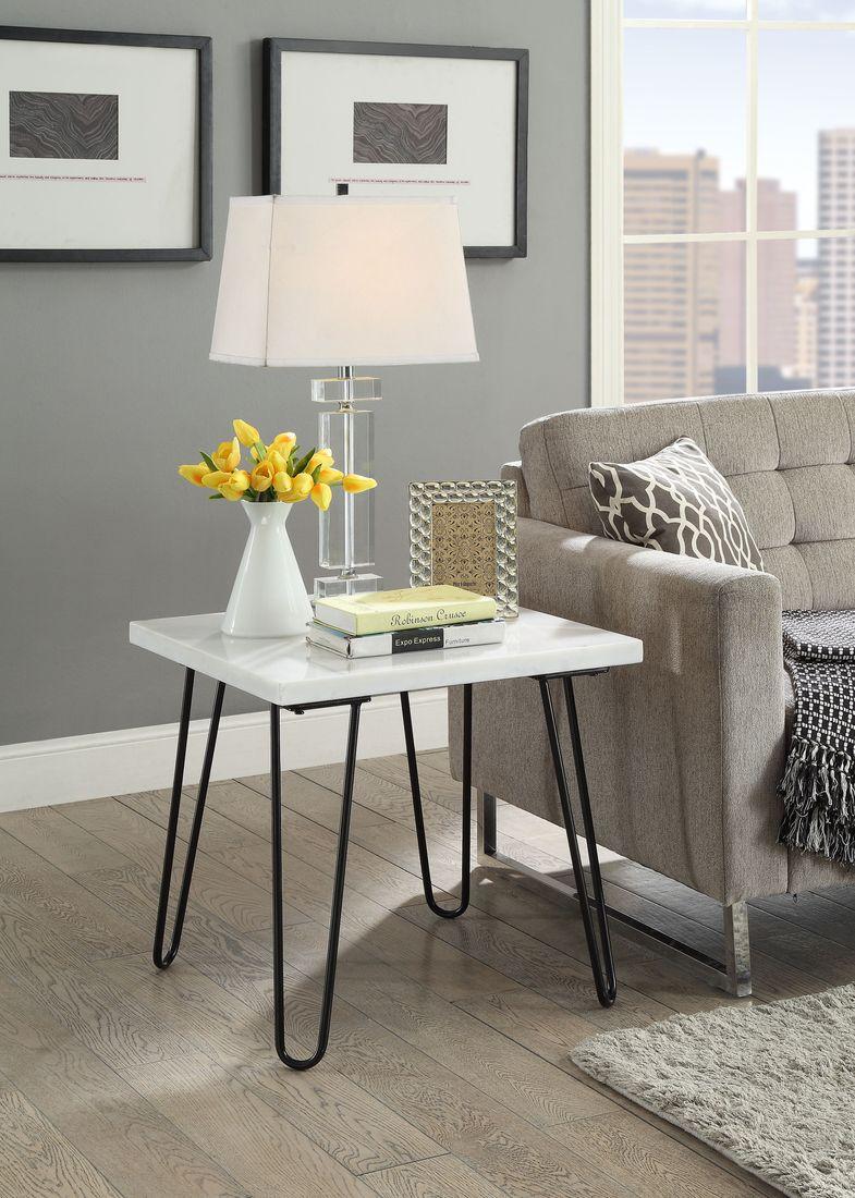 Telestis White Nature Marble Top & Black End Table