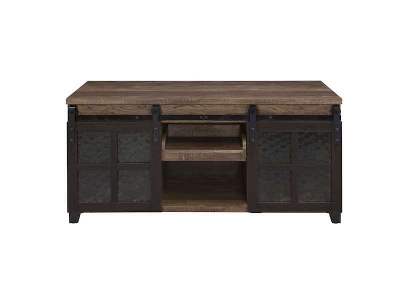 Nineel Obscure Glass, Rustic Oak & Black Finish Coffee Table