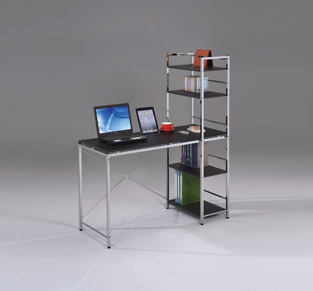 Elvis Black & Chrome Writing Desk W/Shelves