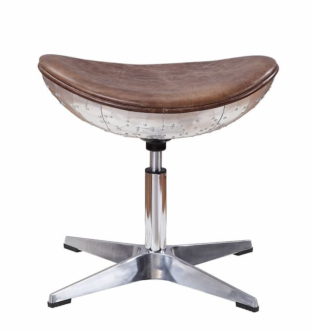 Brancaster Retro Brown Top Grain Leather & Aluminum Stool