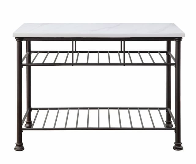 Freyja White Nature Marble Top & Gray Finish Kitchen Island