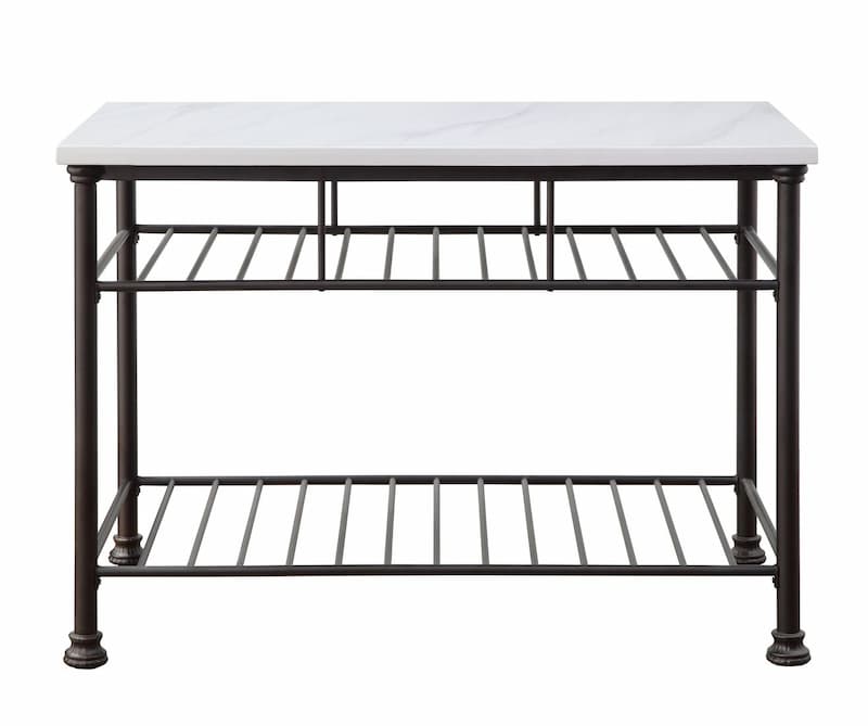 Freyja White Nature Marble Top & Gray Finish Kitchen Island