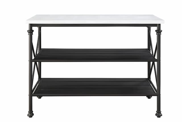 Brahm White Nature Marble Top & Gray Finish Kitchen Island