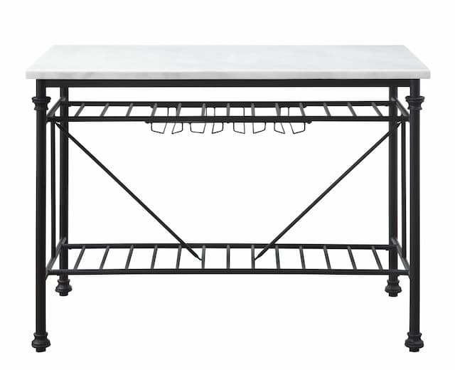 Mera White Nature Marble Top & Gray Finish Kitchen Island