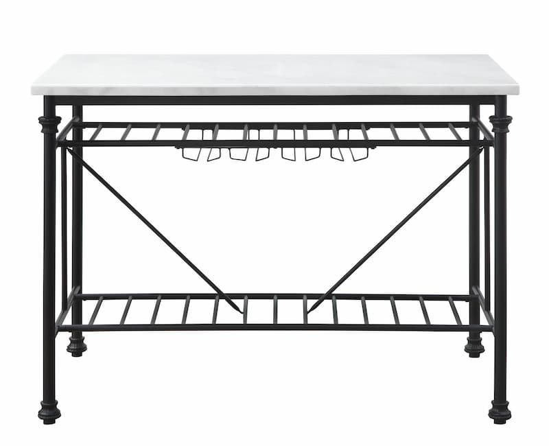 Mera White Nature Marble Top & Gray Finish Kitchen Island