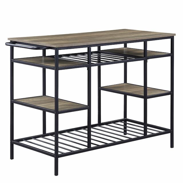 Lona Rustic Oak & Black Finish Kitchen Island