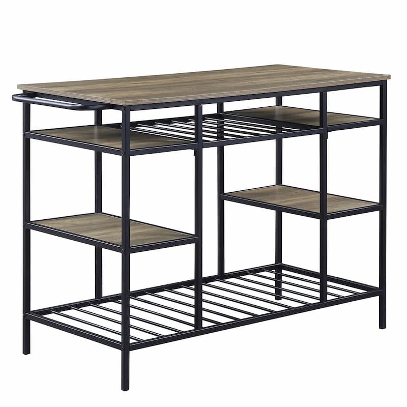 Lona Rustic Oak & Black Finish Kitchen Island