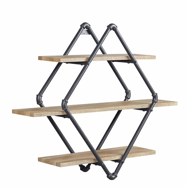 Brantley Oak & Sandy Black Finish Wall Rack W/3 Shelves