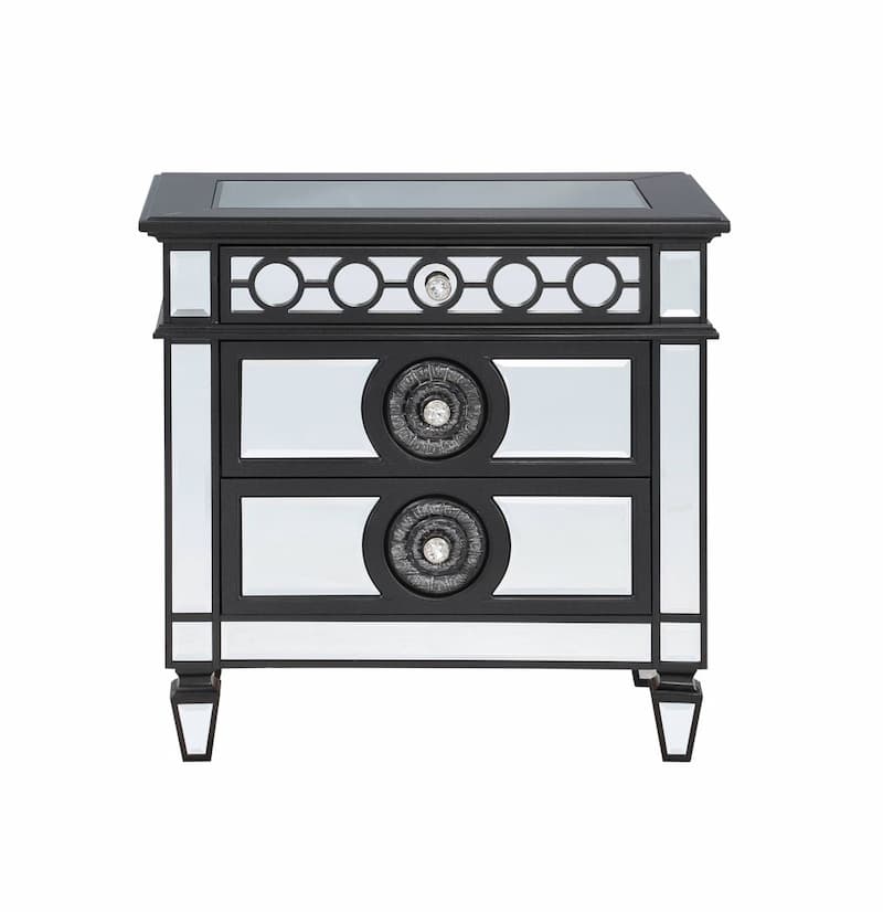 Varian II Mirrored, Black & Sliver Finish Nightstand
